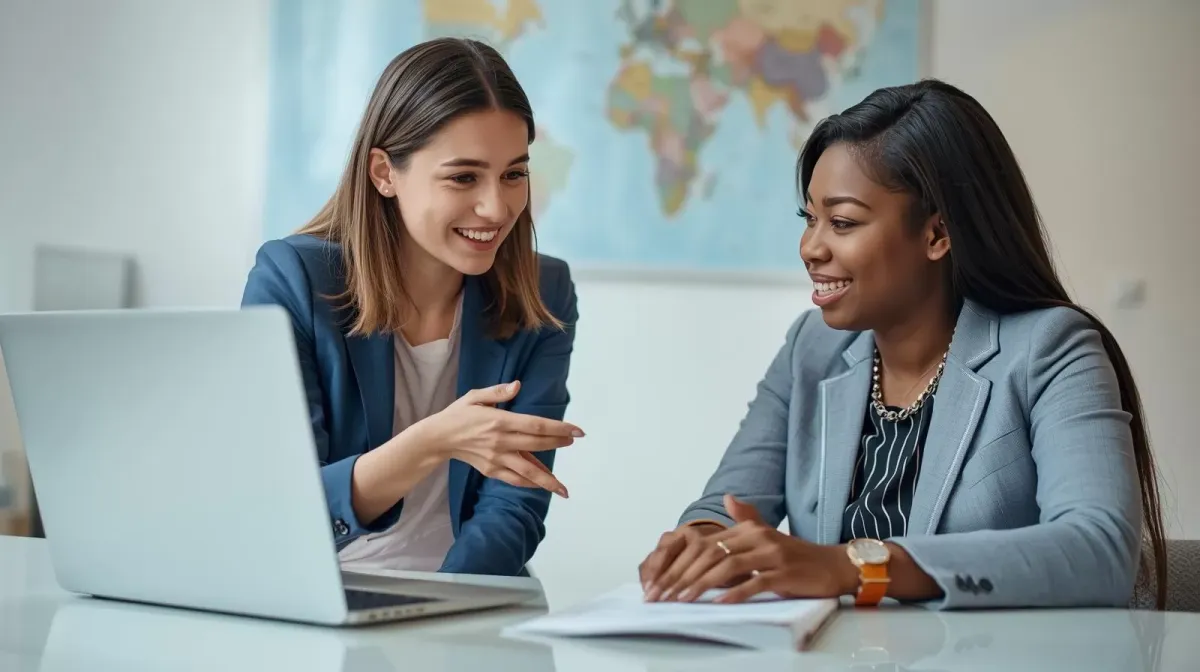Professional education consultant guiding a student about studying abroad